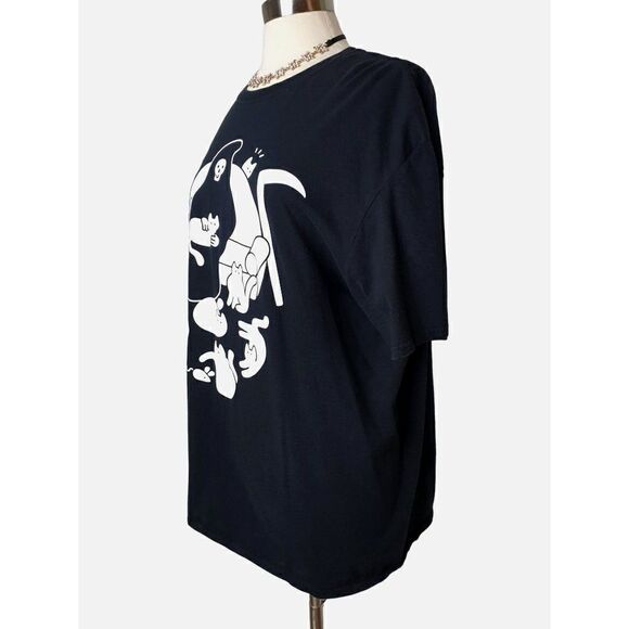 Grim Reaper Kitty T-Shirt 2XL Black White Printed Tee Hot Topic 2XL Unisex - Picture 3 of 7